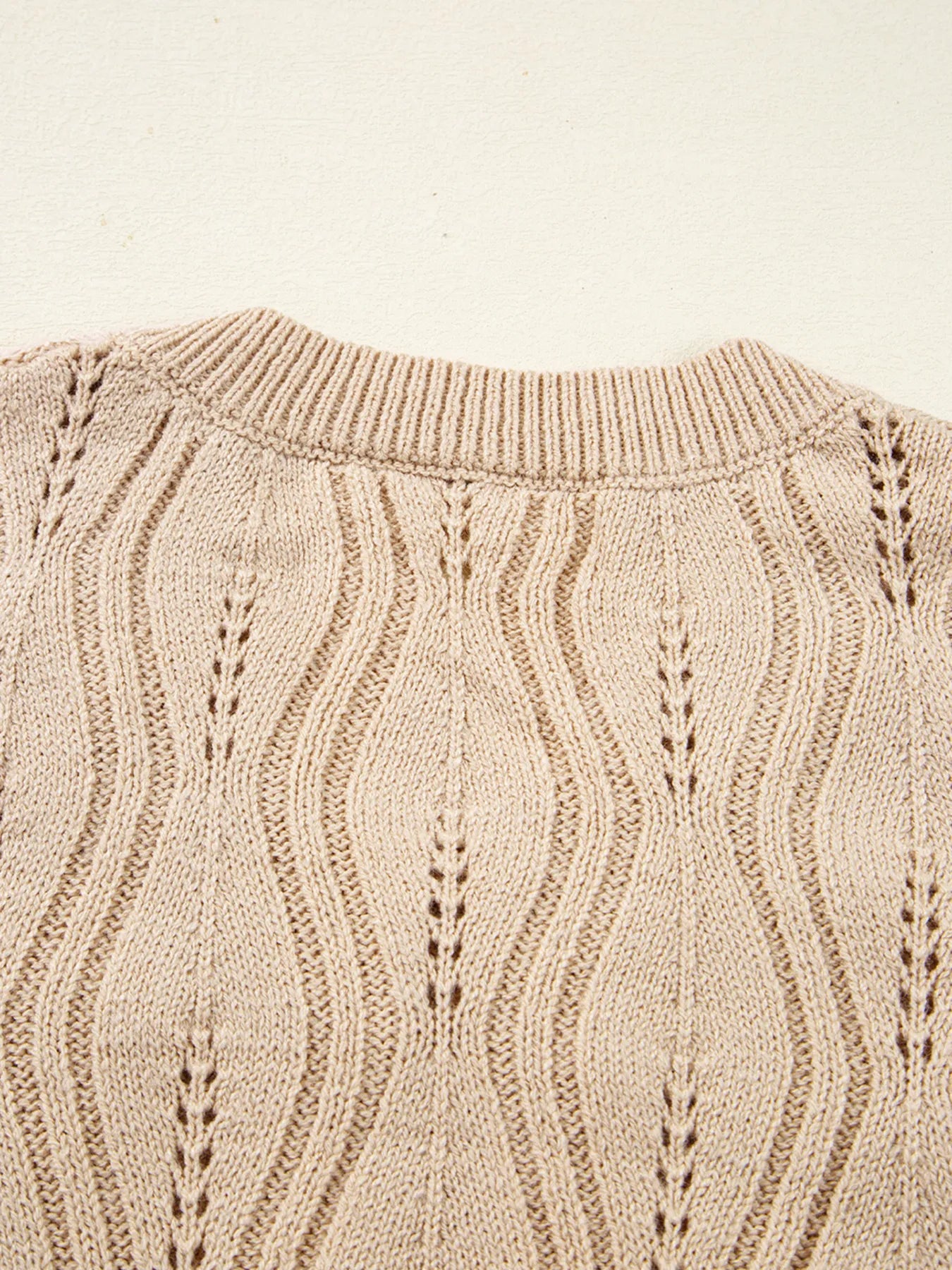 Pearl Beaded Sweater – Pointelle Knit, Lace Patchwork Sleeves