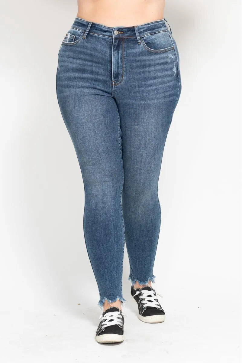 Shark Bite Hem High Waist Skinny Jeans