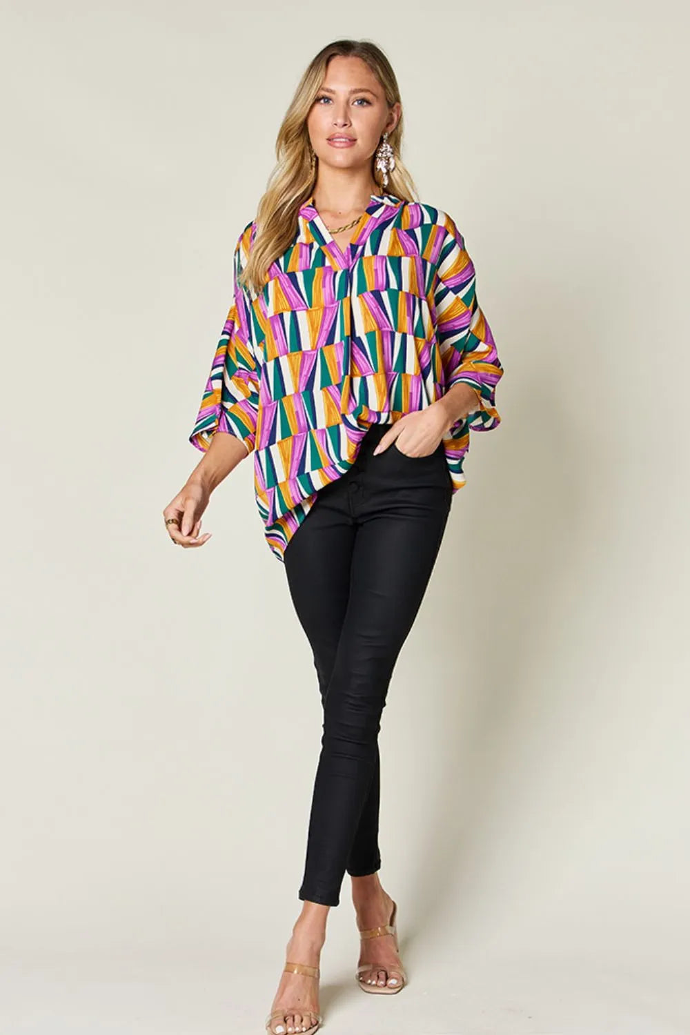Color Pizazz Notched Dolman Sleeve Top