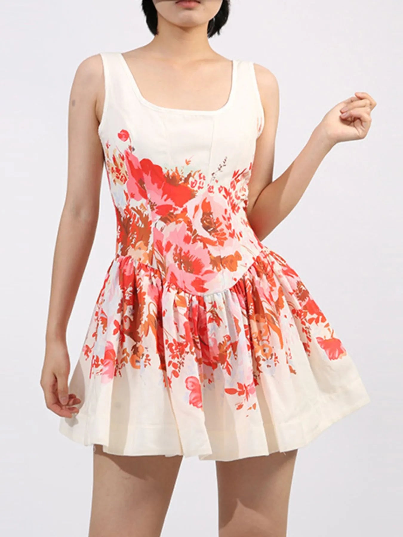 Floral Print Sleeveless A-Line Mini Dress – Summer Casual Sundress