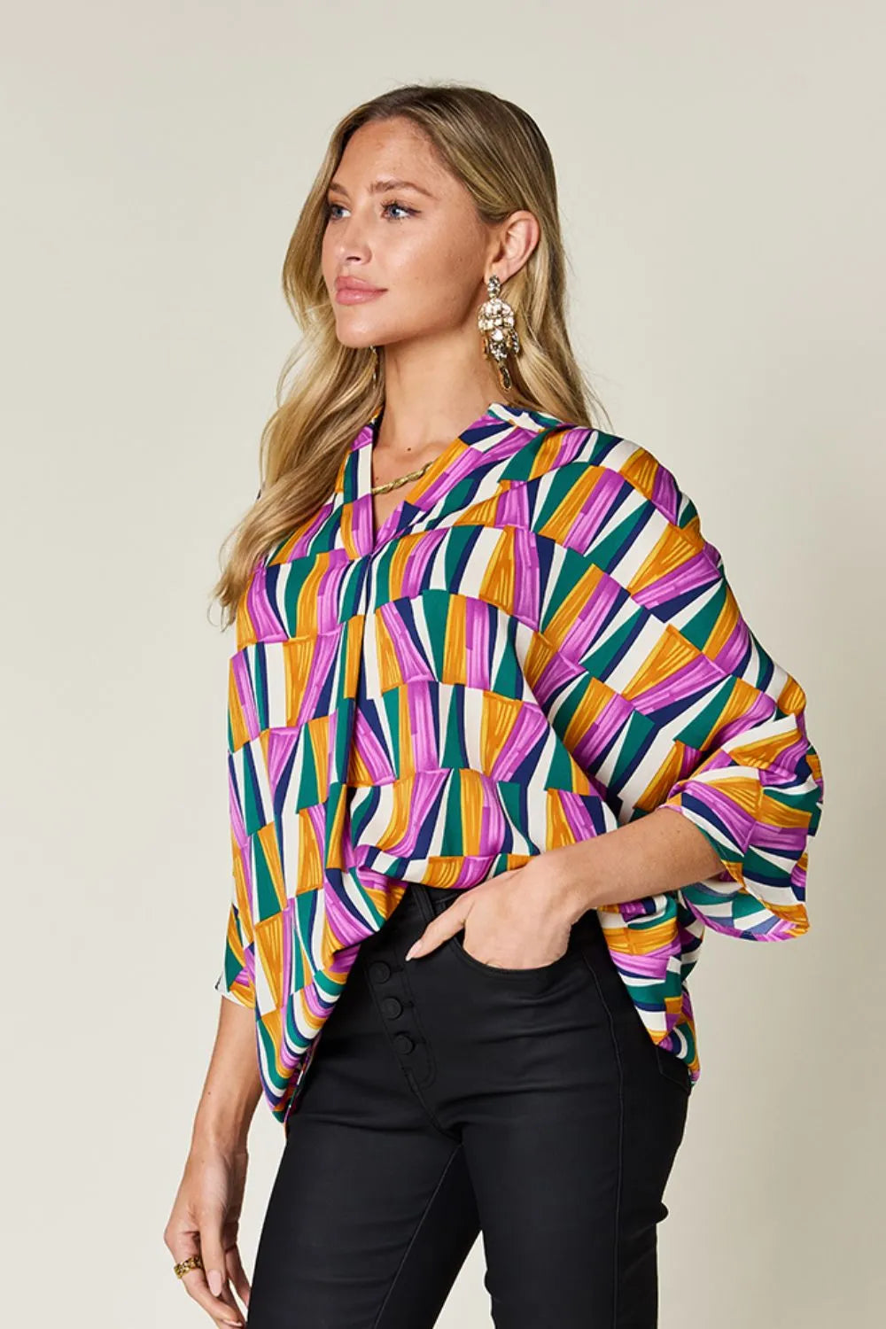 Color Pizazz Notched Dolman Sleeve Top