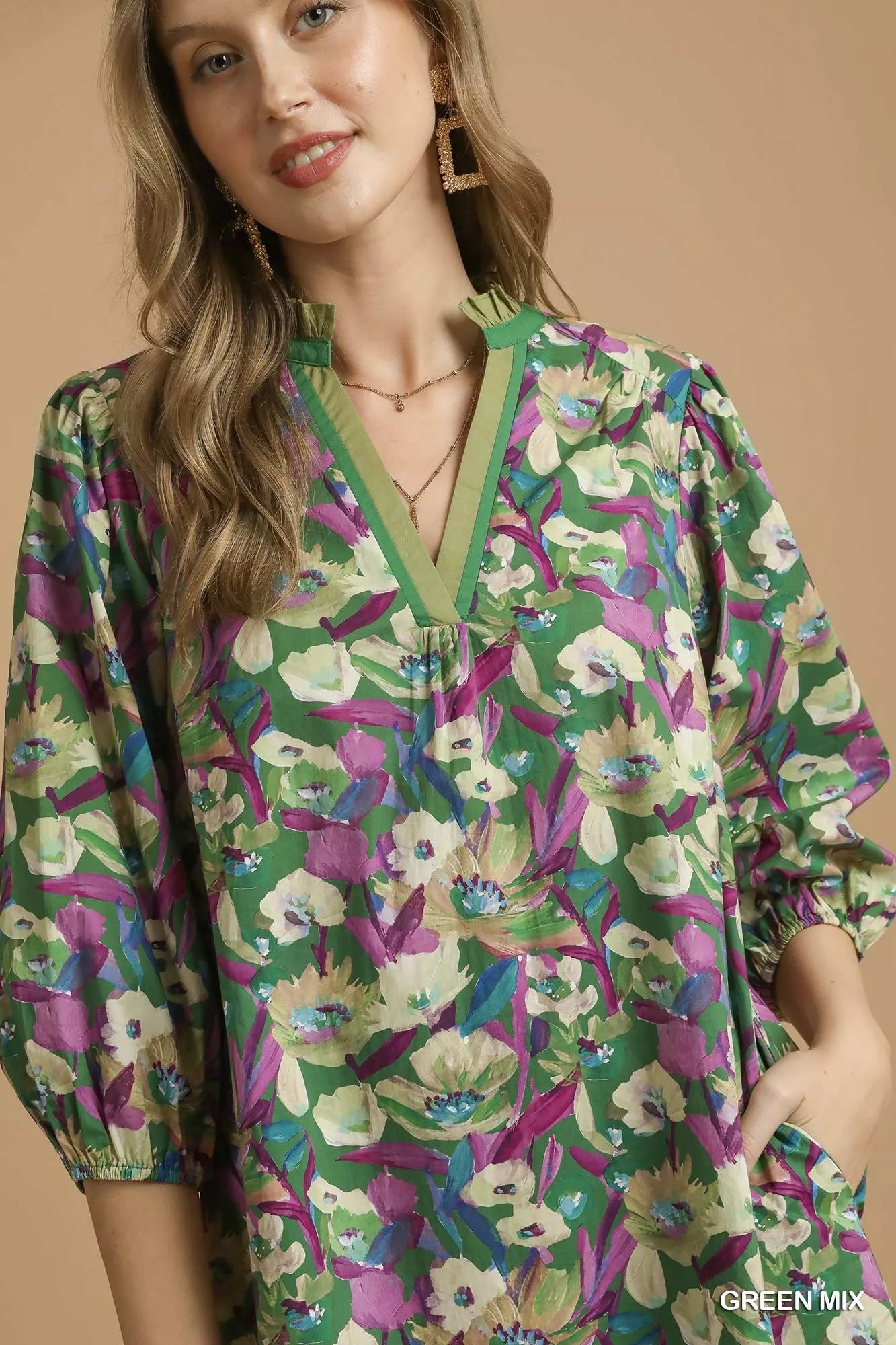 Boho Floral Balloon Sleeve Mini Dress – Flowy Vintage-Inspired Casual Dress for Women