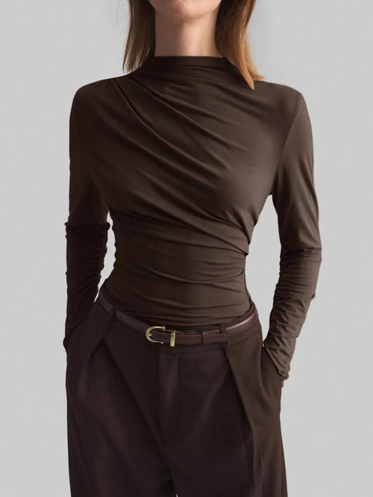 Elegant Drape Front Long Sleeve T-Shirt