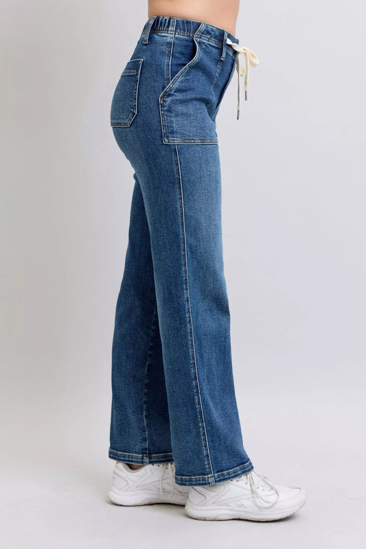 Relaxed Drawstring Straight-Leg Jeans