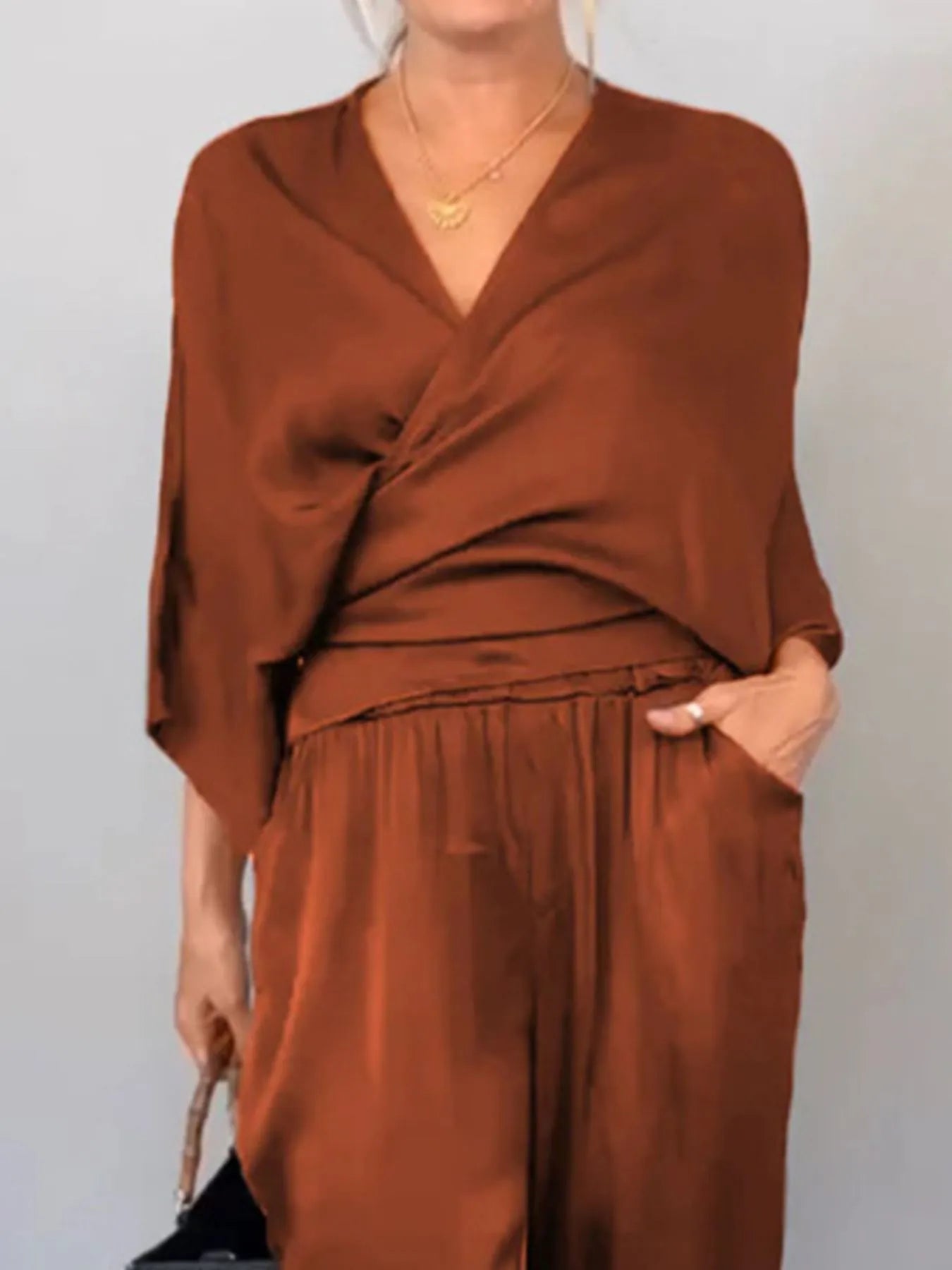 Plus Size Wrap Top & Pants Set