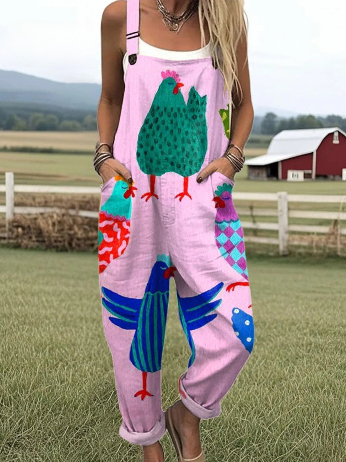 Birdie | Dungarees with Playful Chickens and Birds