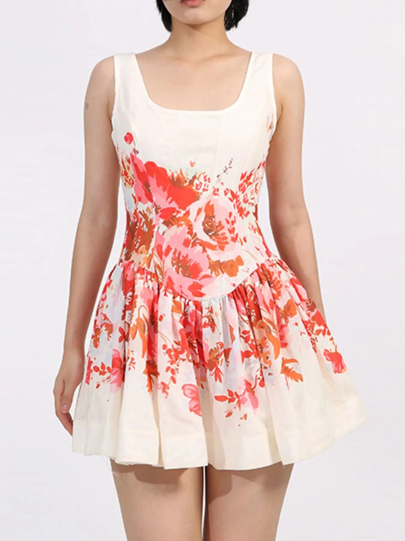 Floral Print Sleeveless A-Line Mini Dress – Summer Casual Sundress