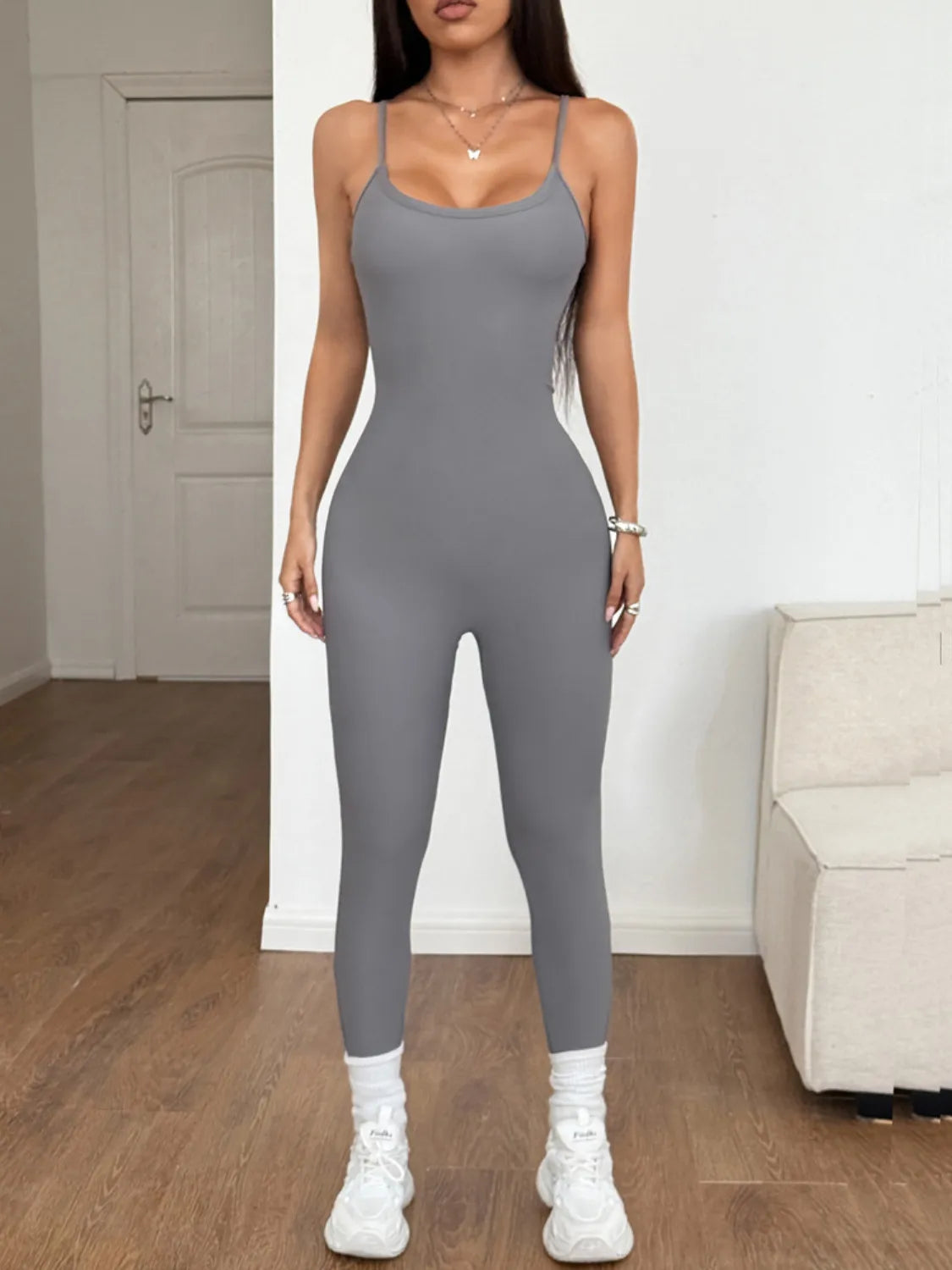 Chic Scoop Neck Bodycon Jumpsuit – Spaghetti Strap