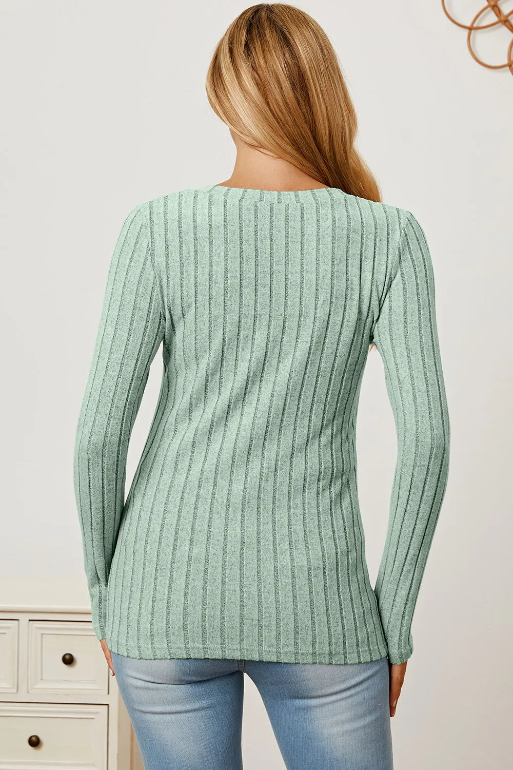 Comfy Ribbed V-Neck Long Sleeve Tee