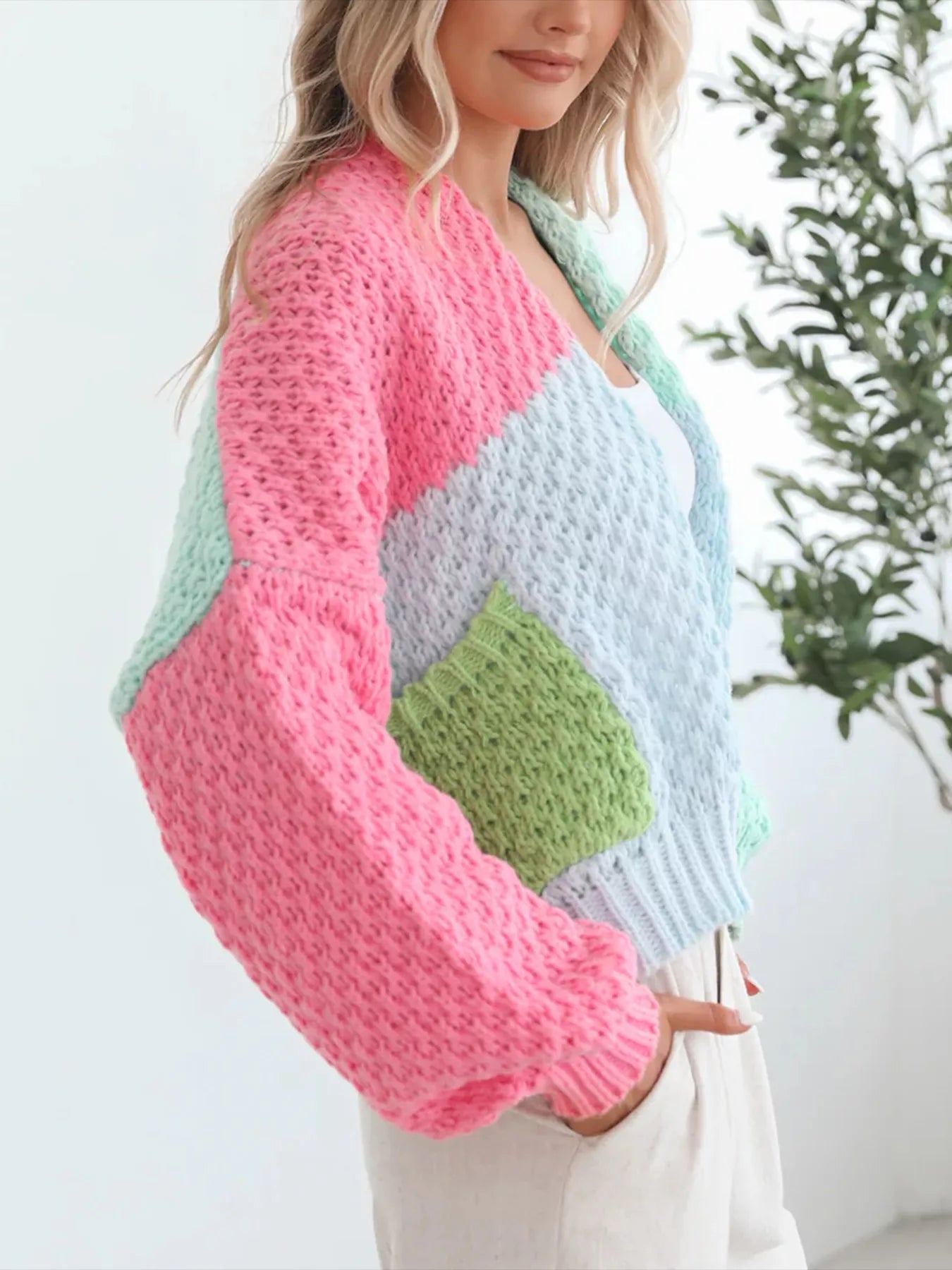 Women’s Color Block Open Front Cardigan – Trendy Long Sleeve Knit Layer for Fall & Winter