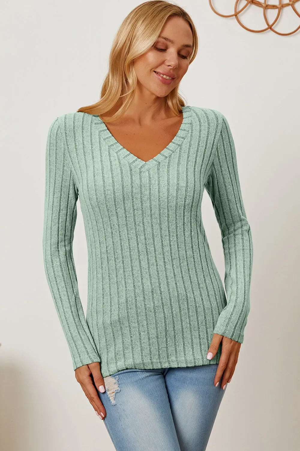 Comfy Ribbed V-Neck Long Sleeve Tee