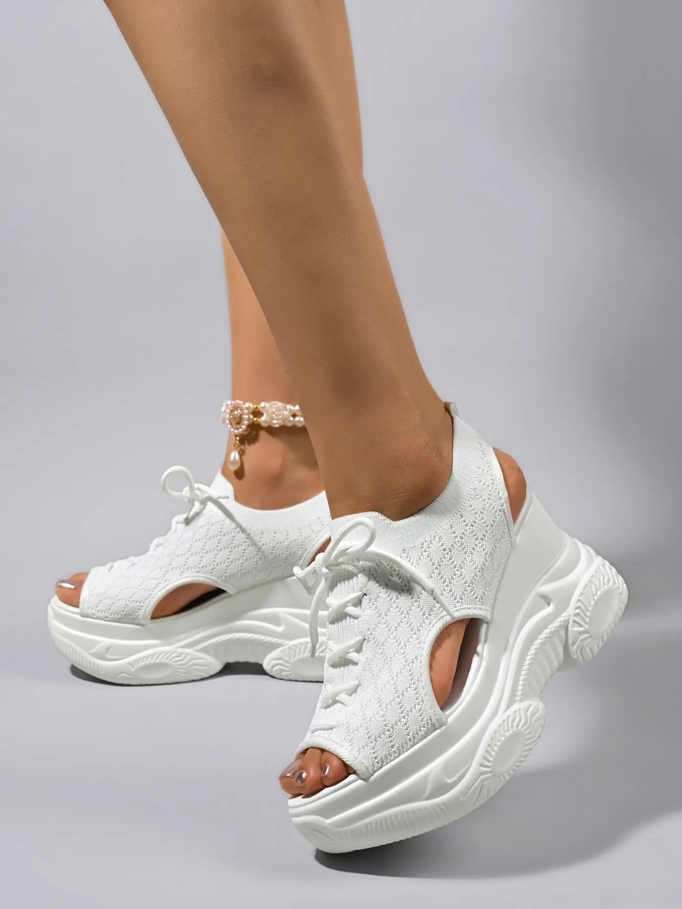 Lace-Up Cutout Platform Wedge Sandals – Bold, Elevated Look