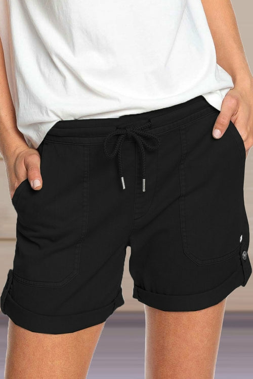 Comfy Elastic Waist Button Shorts with Pockets
