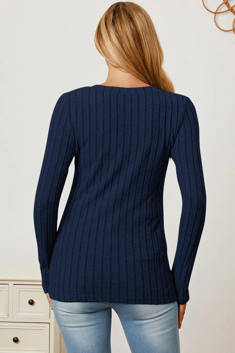 Comfy Ribbed V-Neck Long Sleeve Tee