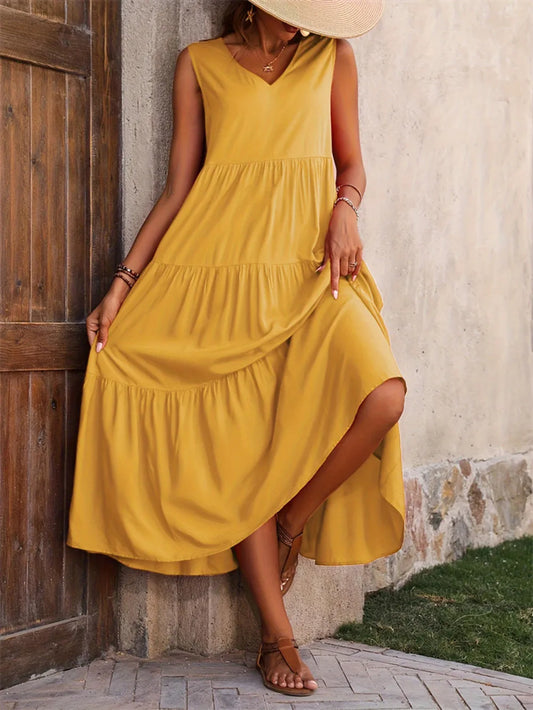 Tiered V-Neck Sleeveless Dress