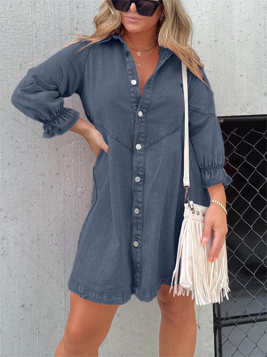 Nola | Chic Turn-Down Collar Denim Midi Dress