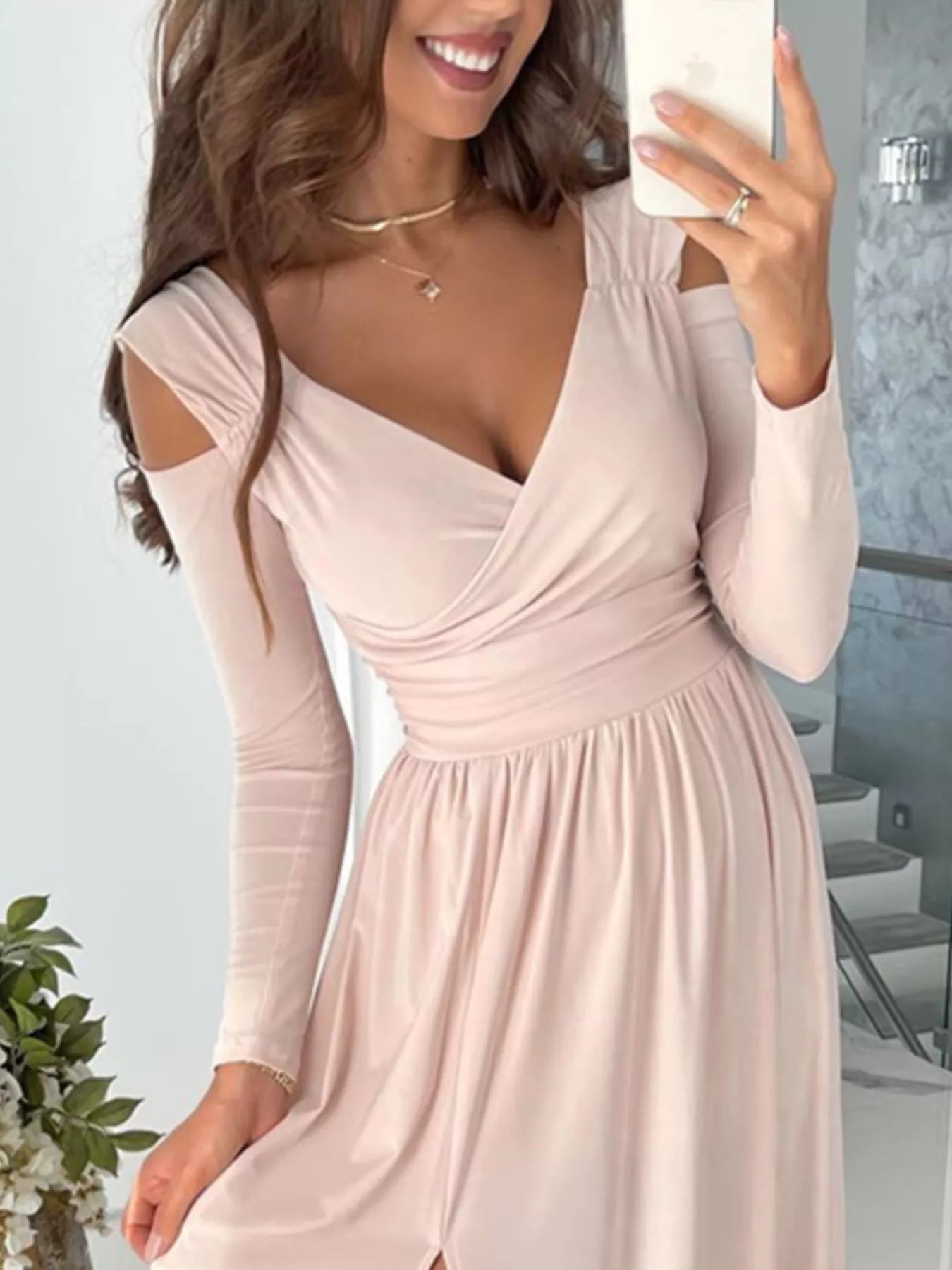 Slit Surplice Cold Shoulder Maxi Dress – Elegant Evening Wrap Dress for Women