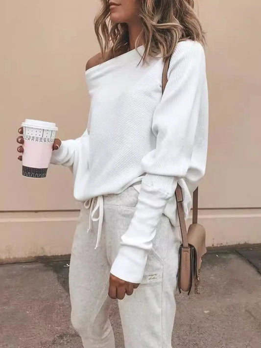 Full Size One-Shoulder Ribbed Sweater Plus Size