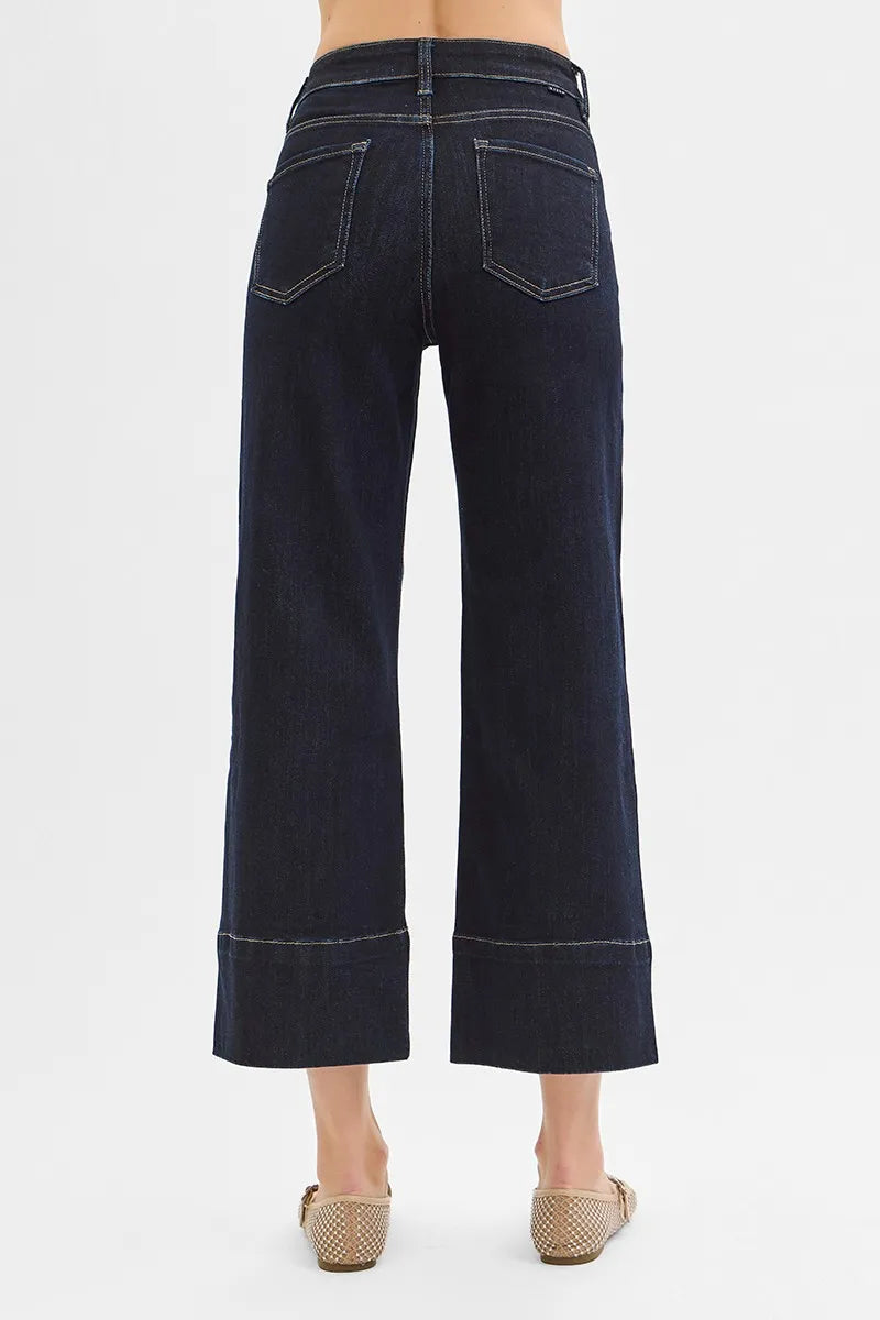 Tummy Control High Rise Crop Jeans with Wide Seam Detail