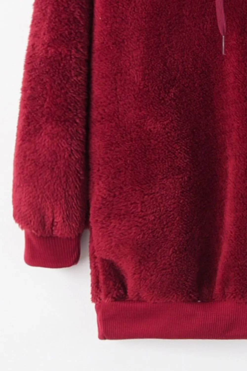 Cozy Quarter-Zip Teddy Hoodie – Full Size, Plush & Playful with Drawstring Style