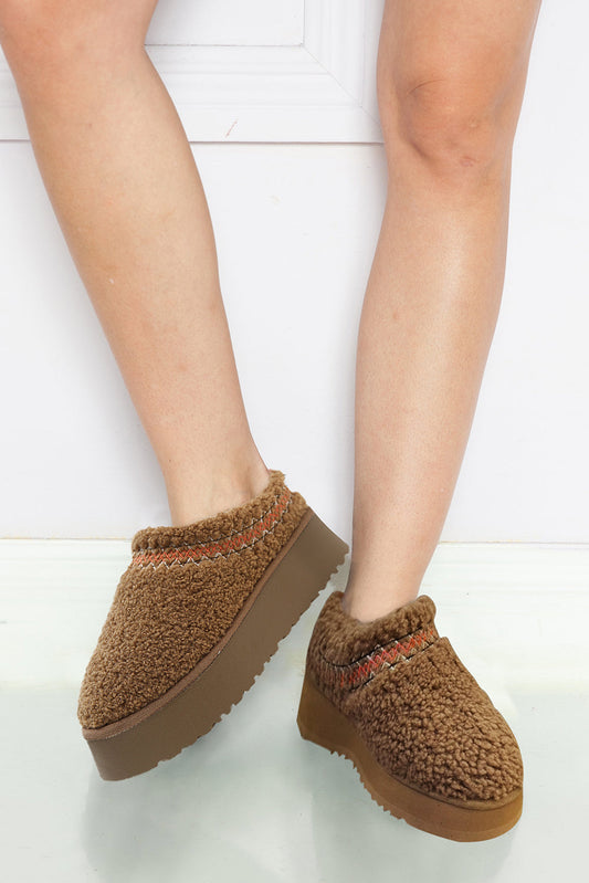White Suede Contrast Print Plush Thick Sole Snow Boots