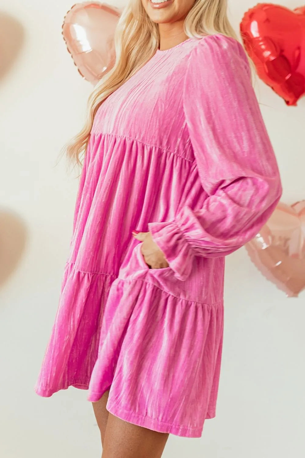 Hot Pink Tiered Mini Dress – Flounce Sleeve Chic
