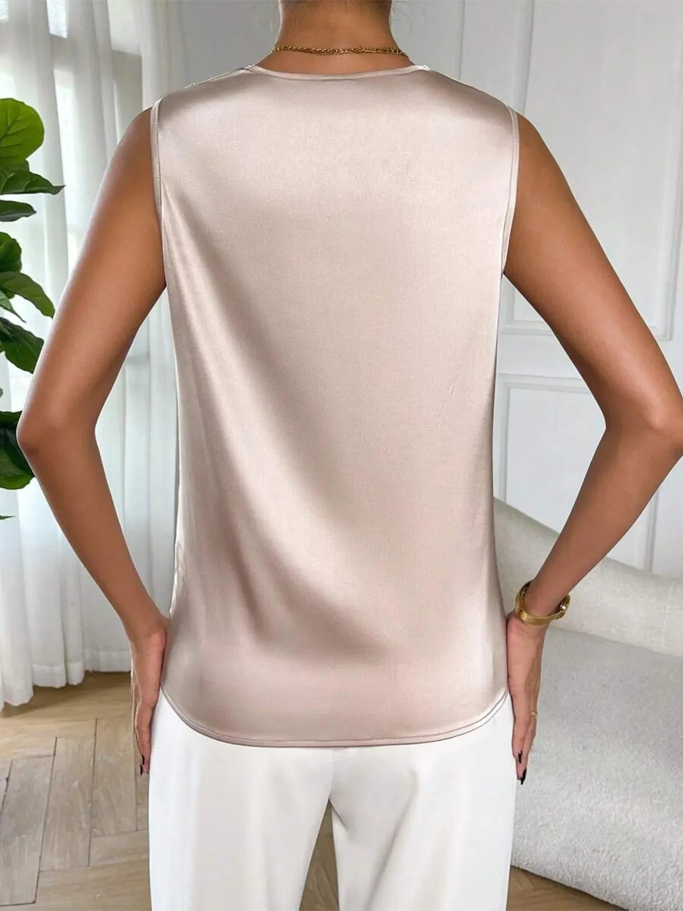 Satin Cowl Neck Sleeveless Blouse