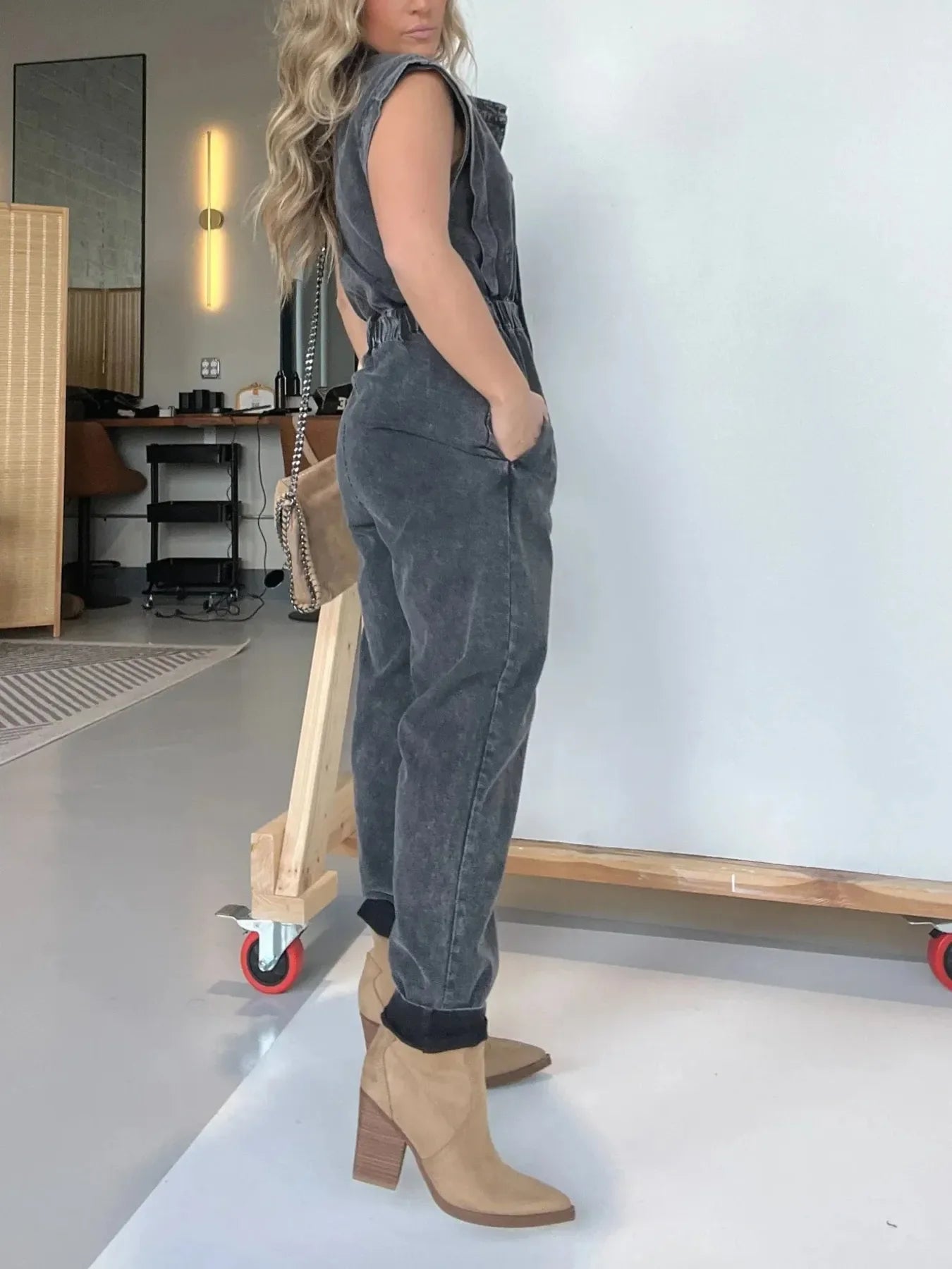 Full Size Button Front Cap Sleeve Denim Jumpsuit Plus Size