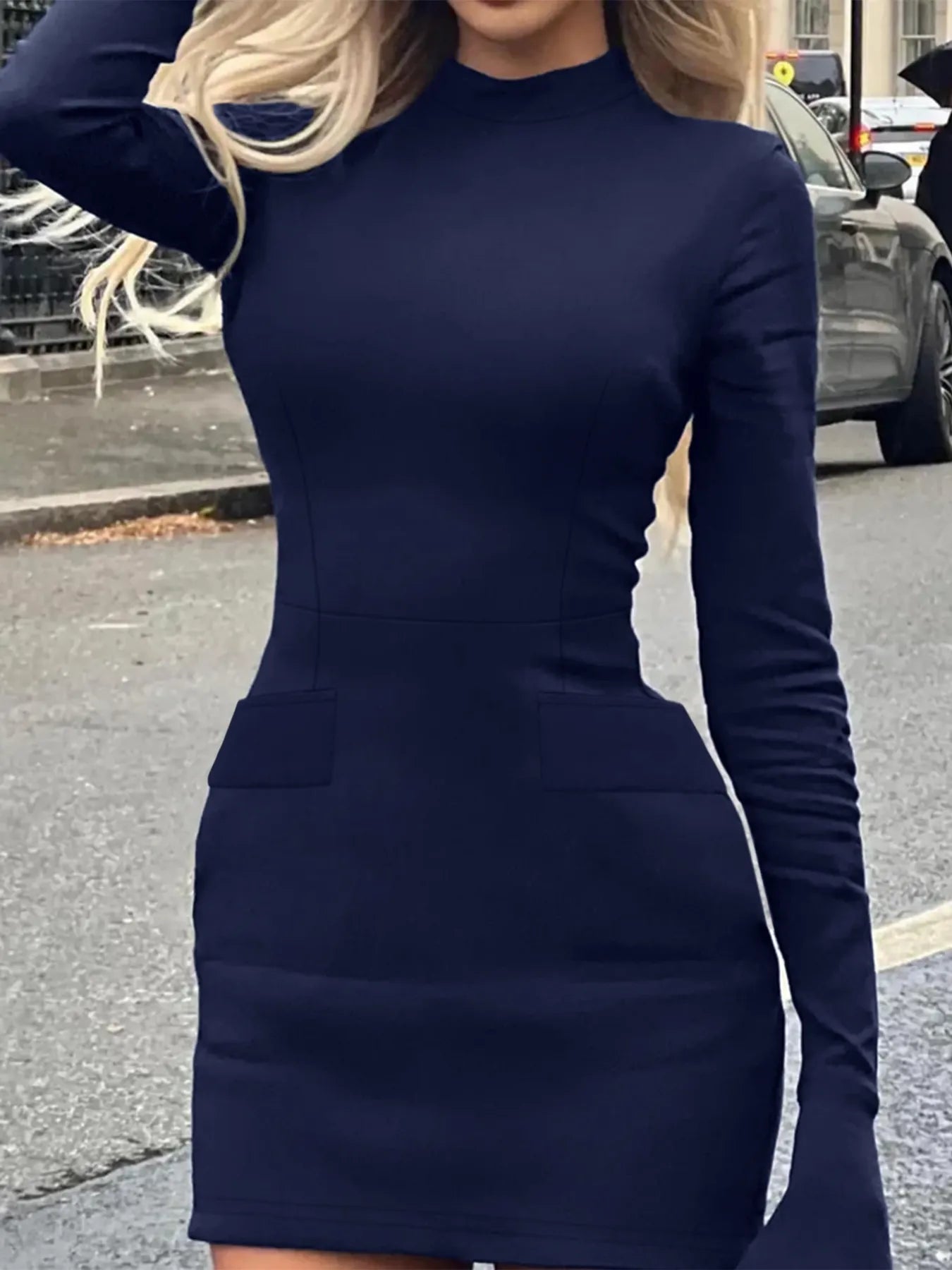 Long Sleeve Bodycon Mini Dress with Pockets
