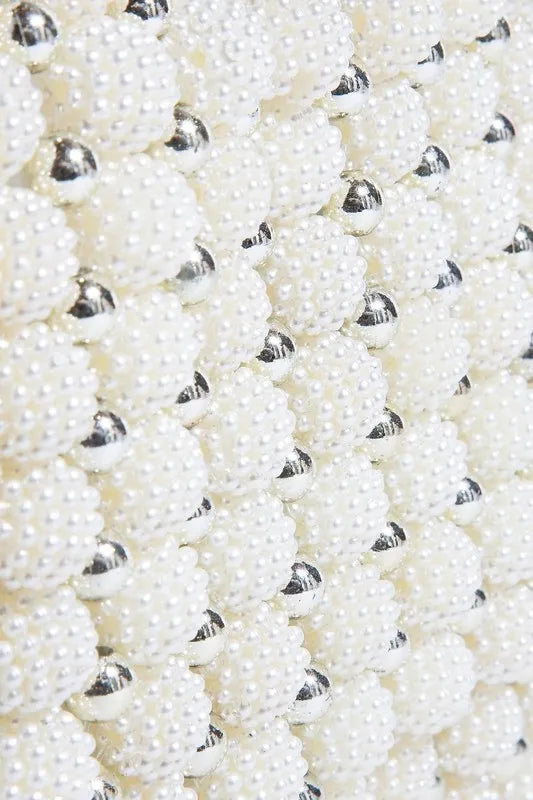 Metallic & Pearl Cluster Beaded Handbag – Women’s Fame Designer Evening Bag