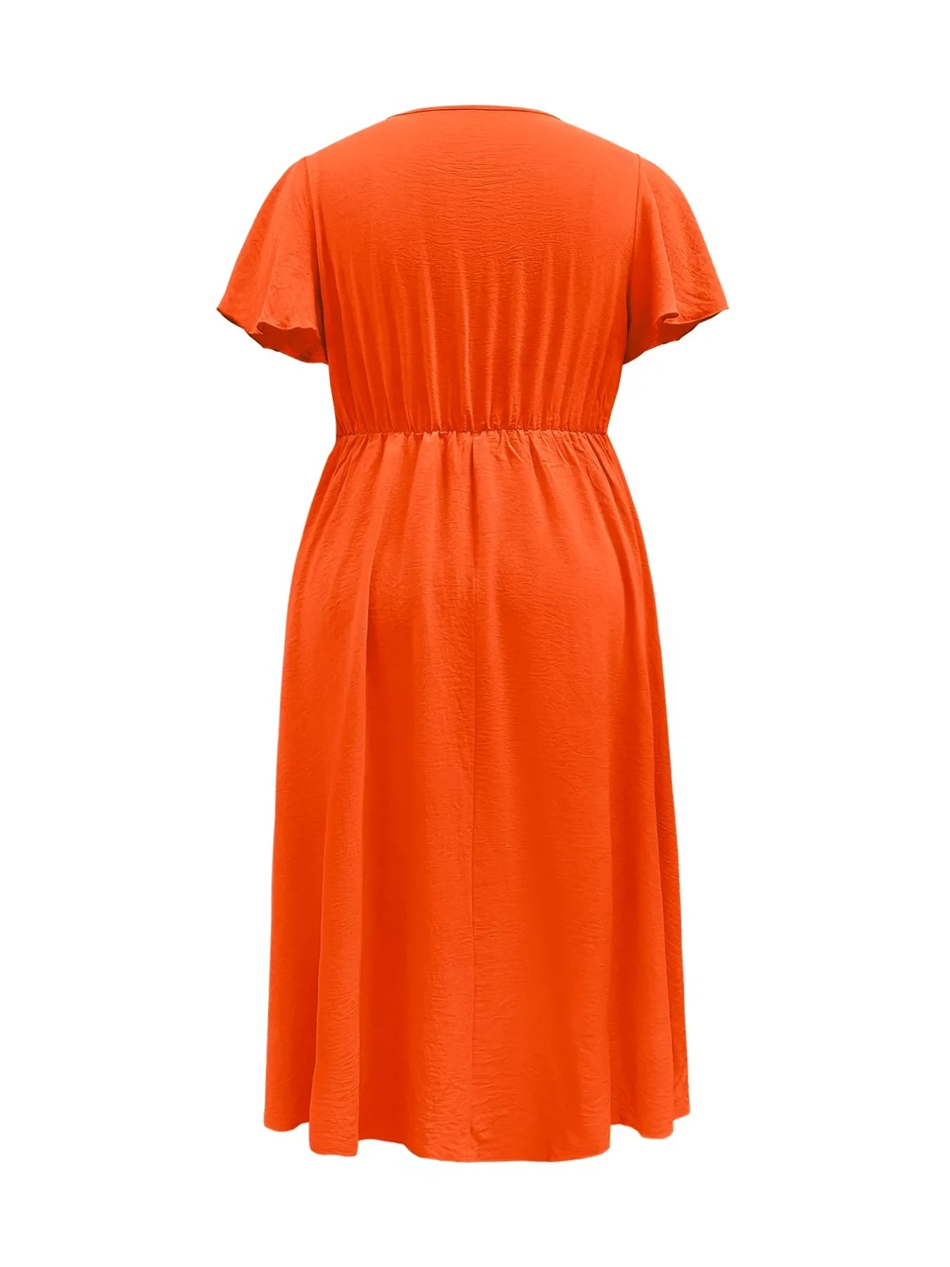 Orange Plus Size Surplice Flutter Sleeve Dress: