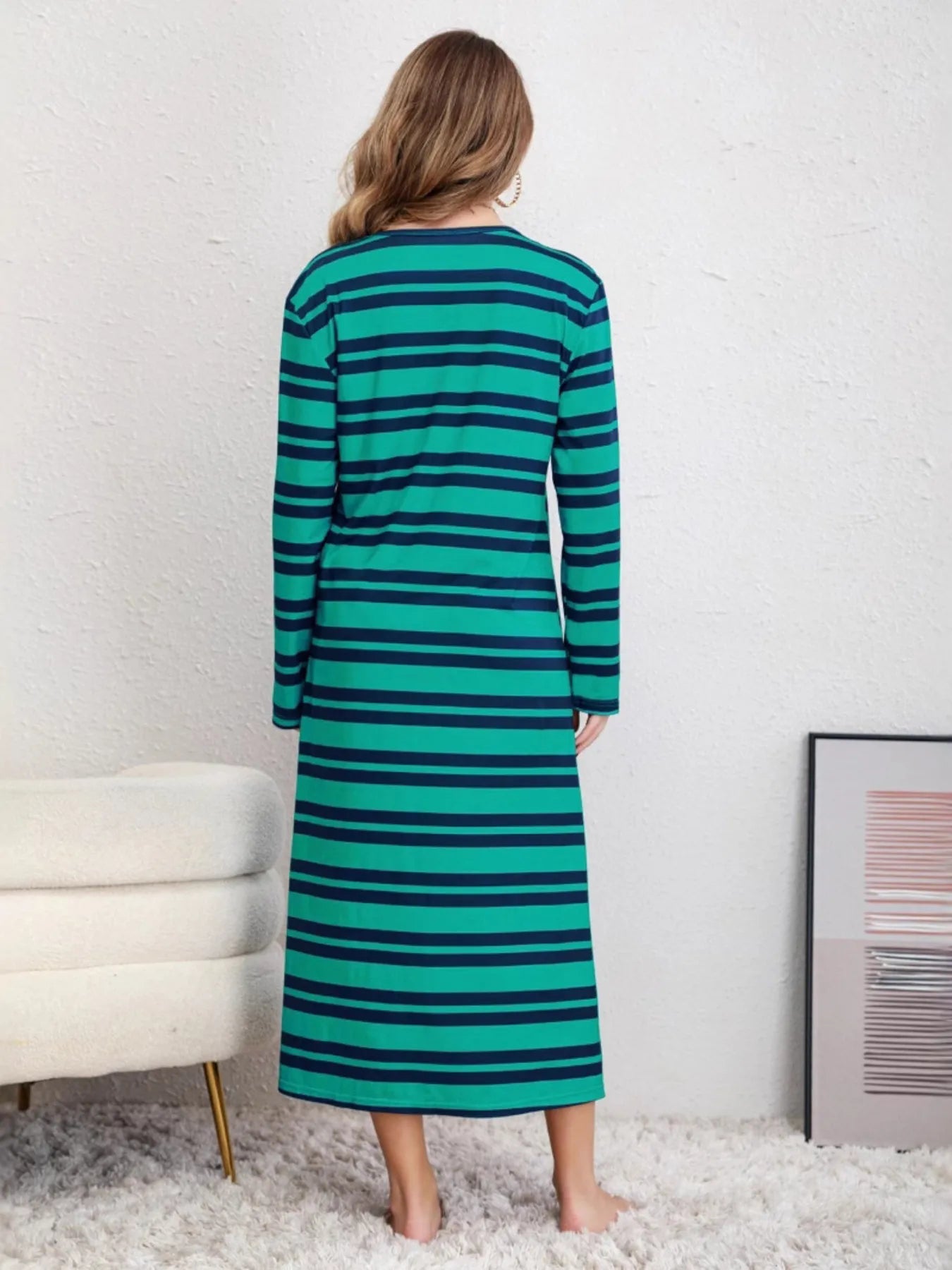 Plus Size Striped Round Neck Long Sleeve Tee Dress