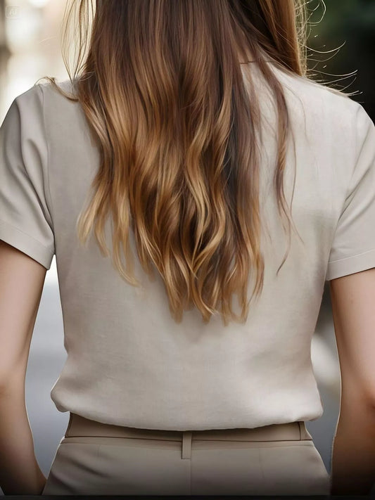 Elegant Mandarin Collar Short Sleeve Blouse