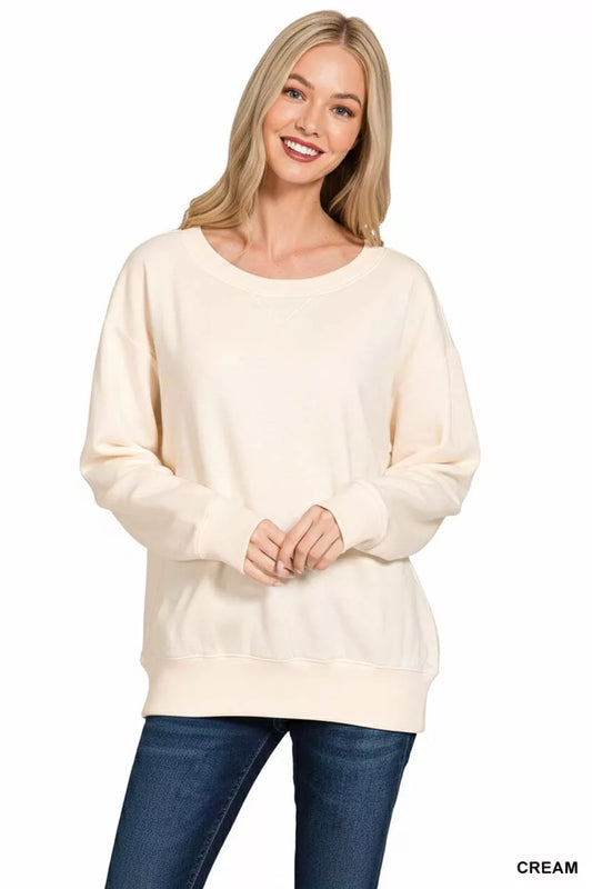 Cozy Cream Fleece Boat Neck Sweatshirt
