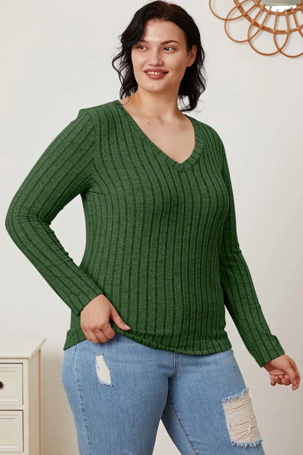 Comfy Ribbed V-Neck Long Sleeve Tee