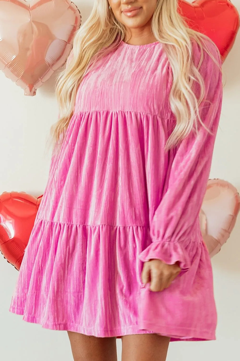 Hot Pink Tiered Mini Dress – Flounce Sleeve Chic
