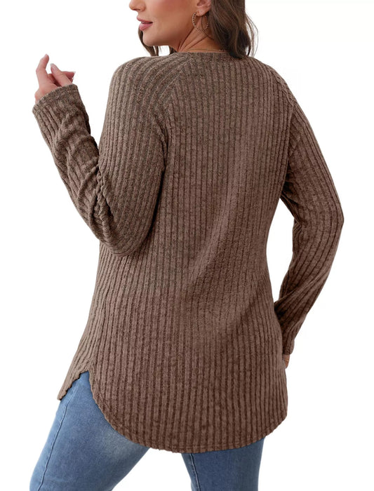 Casual Ribbed Knit Long Sleeve T-Shirt