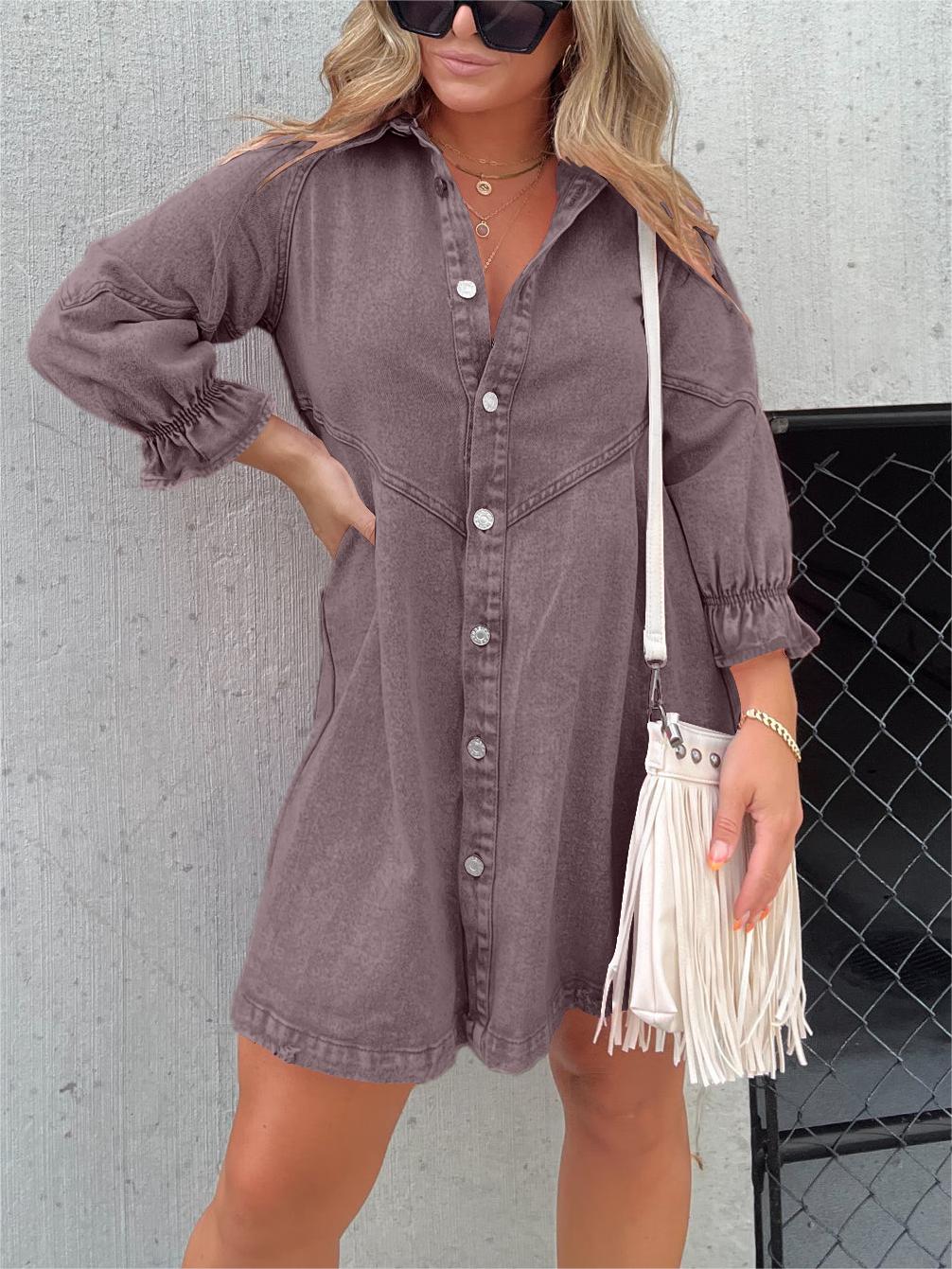 Nola | Chic Turn-Down Collar Denim Midi Dress