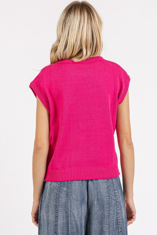 Hot Pink “Love” Knit Cap Sleeve Top