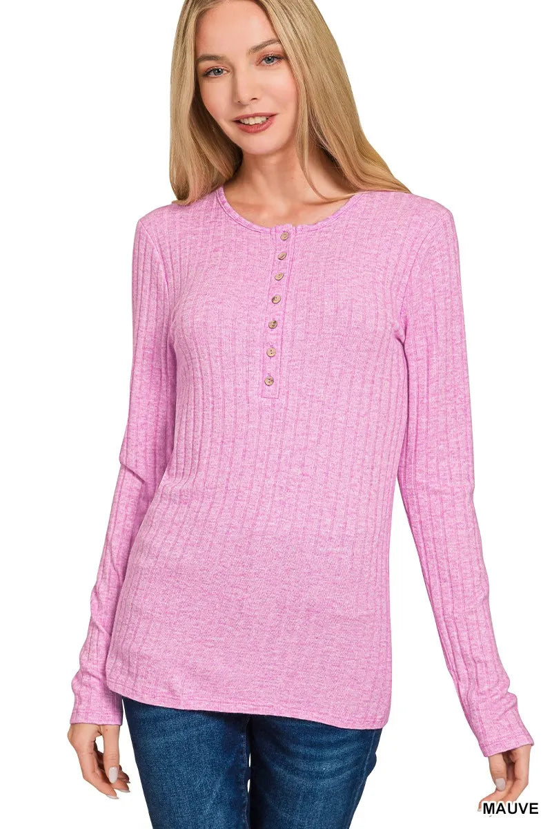 Half Button Ribbed Top – Mauve, Everyday Chic