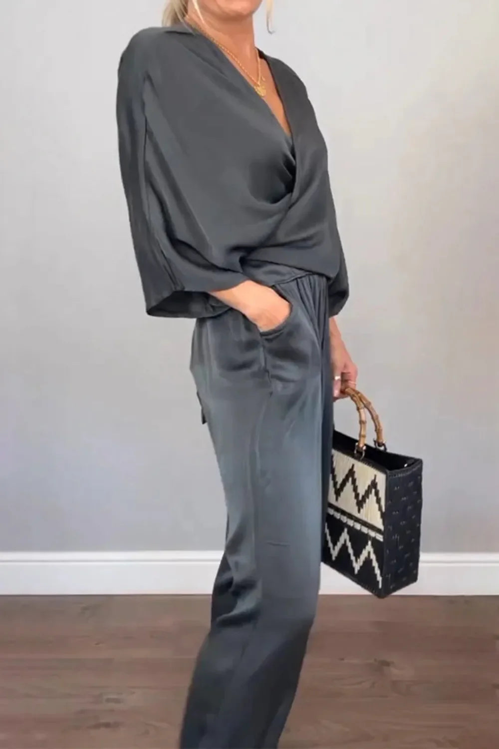 Plus Size Wrap Top & Pants Set