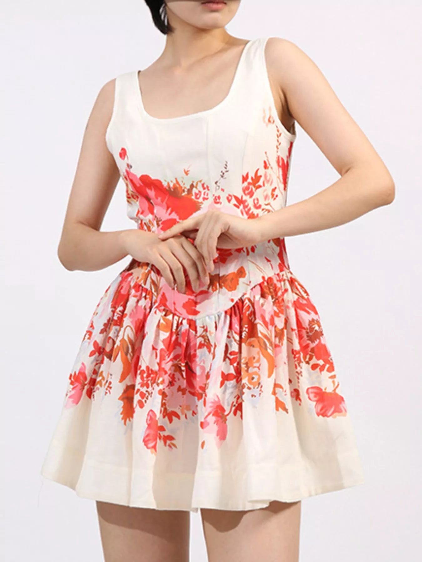 Floral Print Sleeveless A-Line Mini Dress – Summer Casual Sundress