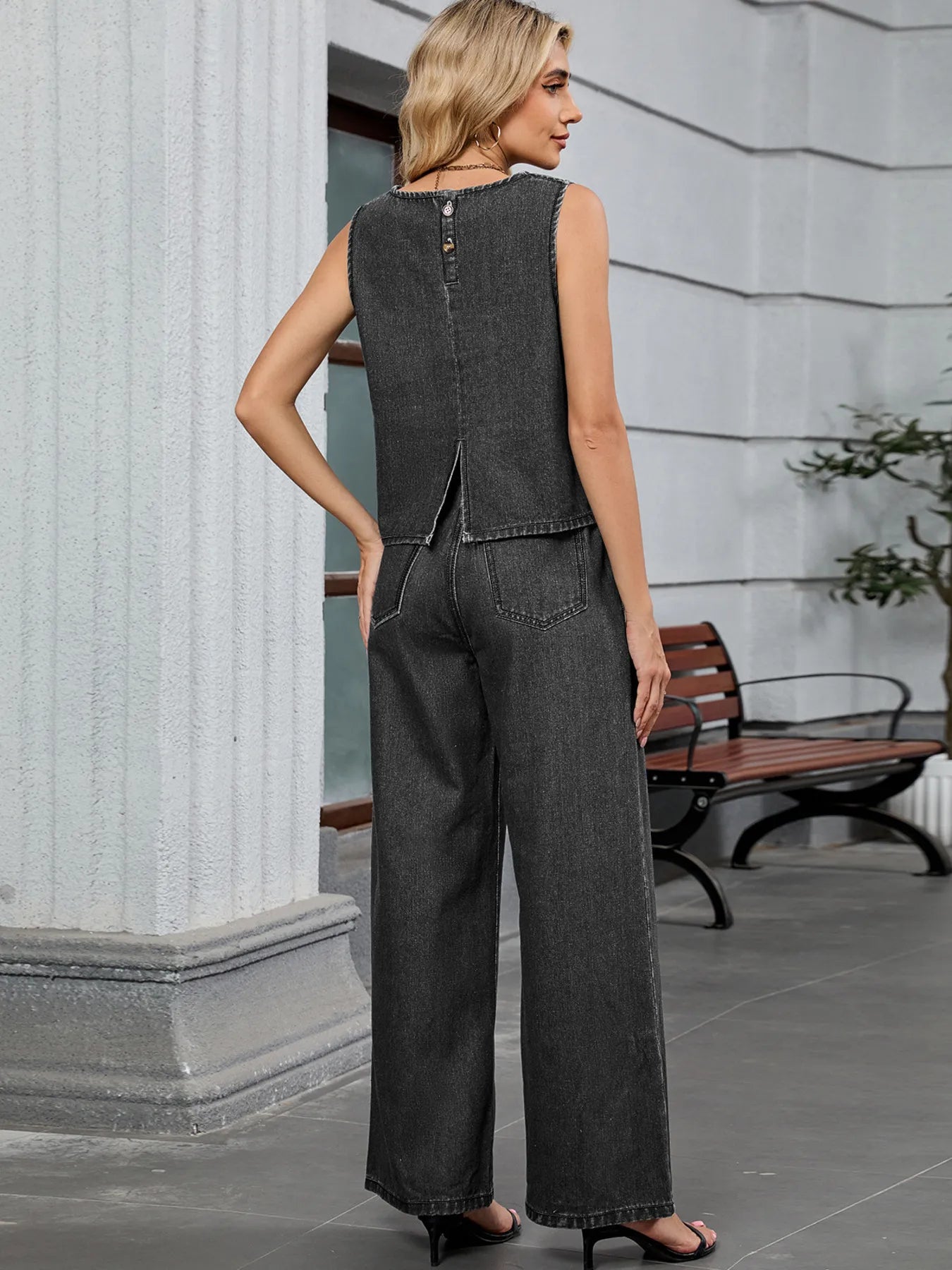 Denim Dream Round Neck Tank & Pants Set