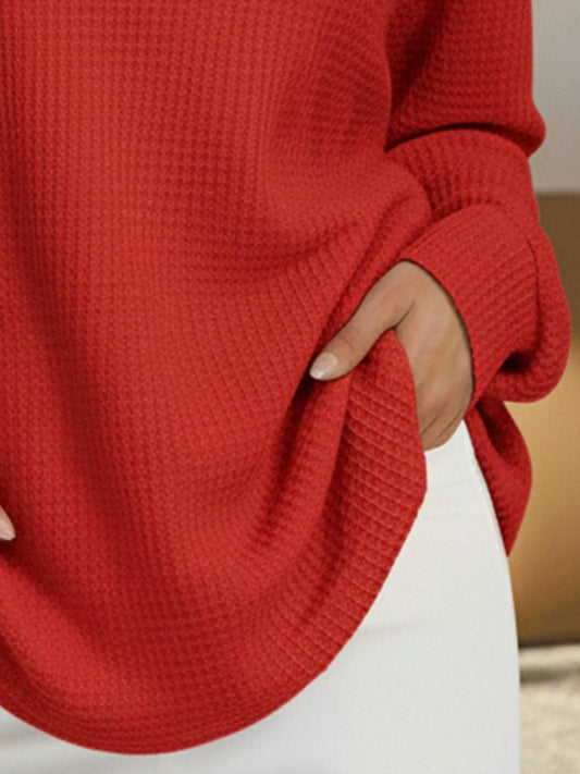Full Size Waffle Knit V-Neck T-Shirt Plus Size