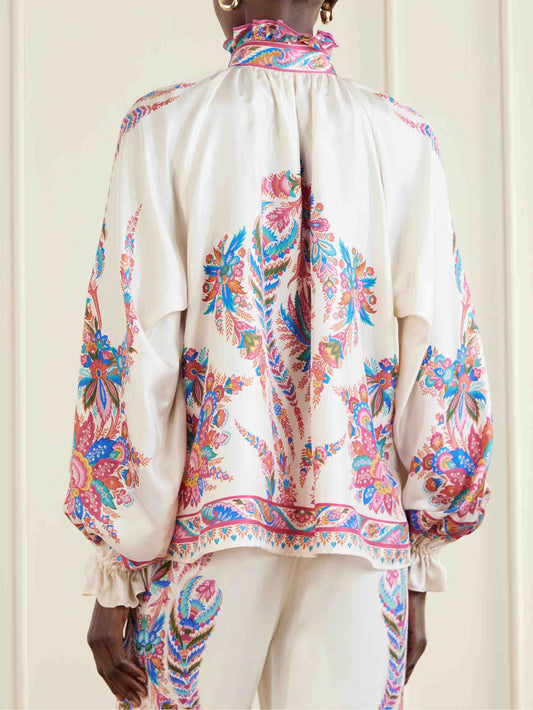 Exquisite Paisley Print Satin Wide-Leg Pants
