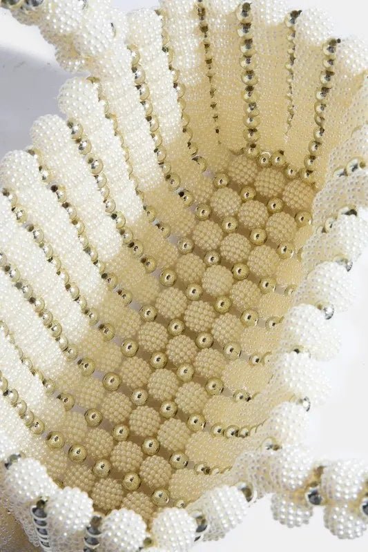 Metallic & Pearl Cluster Beaded Handbag – Women’s Fame Designer Evening Bag