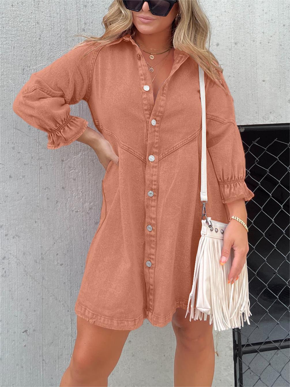 Nola | Chic Turn-Down Collar Denim Midi Dress