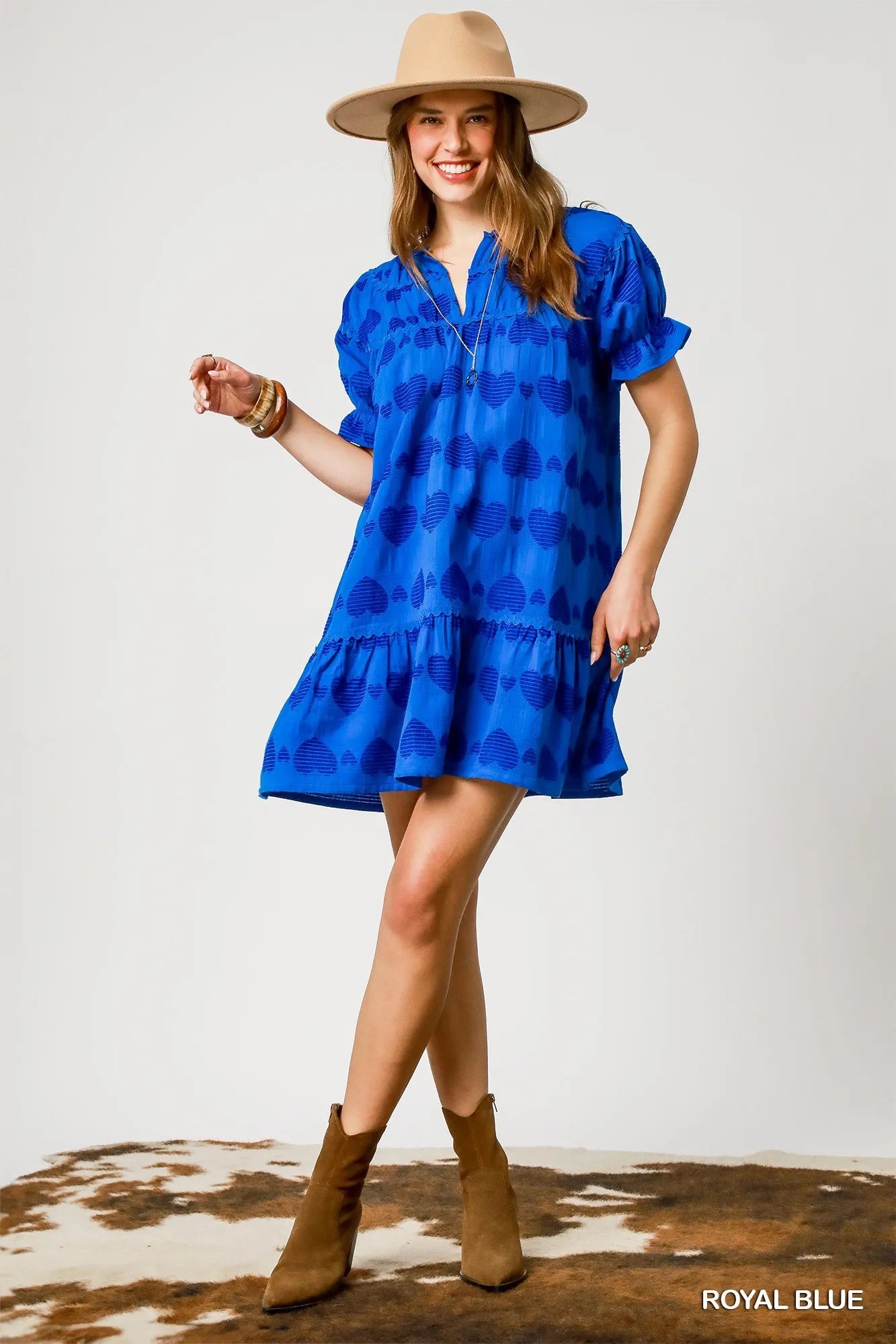 Blue Crush Heart Print Babydoll Dress