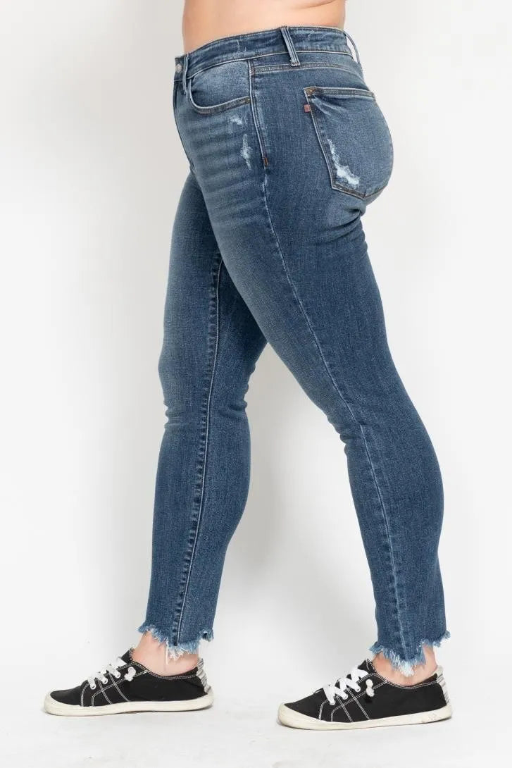 Shark Bite Hem High Waist Skinny Jeans