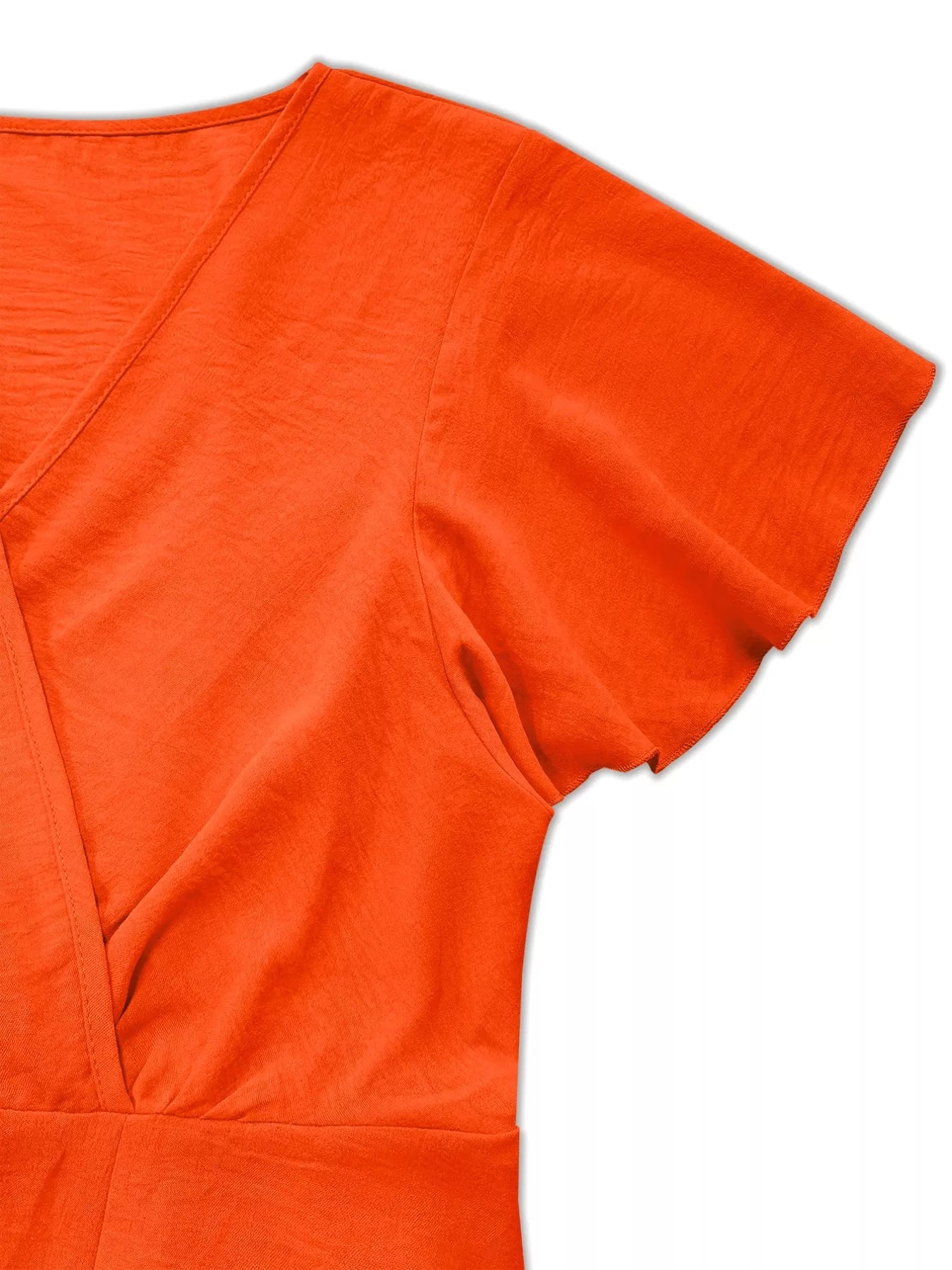 Orange Plus Size Surplice Flutter Sleeve Dress: